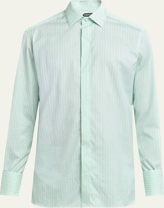 Tom Ford Mens Cotton Stripe French Cuff Sport Shirt