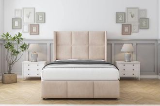 Comfort Beds Charlie Naples Divan Set 2 Drawers-54 Wingback-Footboard in Light Sand | Size: King