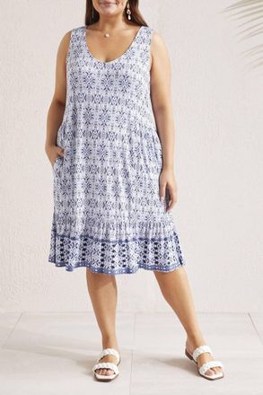 Tribal Printed Sleeveless V-Neck Dress - Plus In Blue Star