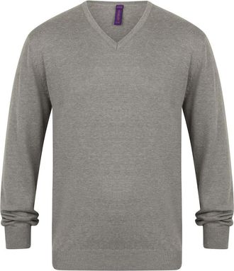 Henbury Mens 12 Gauge Fine Knit V-Neck Jumper/Sweatshirt (2XL) (Slate Grey Marl)