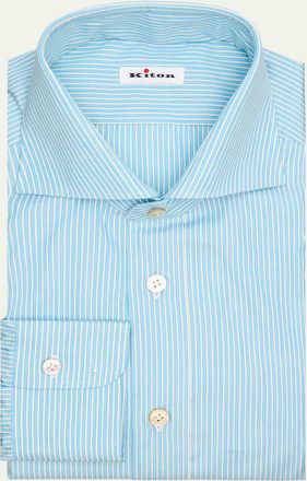 Kiton Mens Pinstripe Cotton Spread Collar Dress Shirt