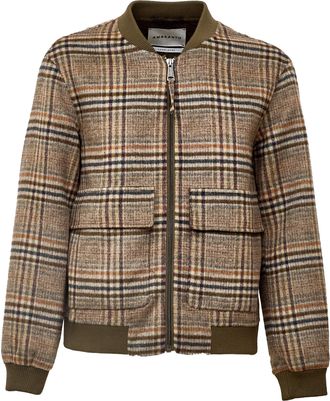 Amaranto Galles Plaid Wool Over Bomber Jacket
