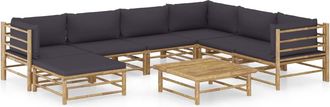 vidaXL Set De Muebles De Jard&iacute;n 8 Piezas Bamb&uacute; Con Cojines Gris Oscuro Vidaxl