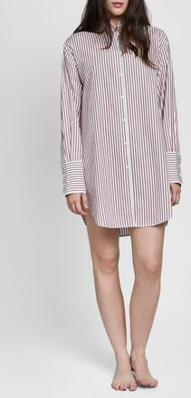 Sleepy Jones Jo Band Collar Nightdress in Burgundy Stripe at Nordstrom, Size X-Small