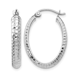 Diamond2Deal 10K White Gold Oval Shape Hinged Hoop Earrings