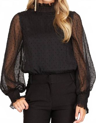 She + Sky Plisse Swiss Dot Bodysuit In Black