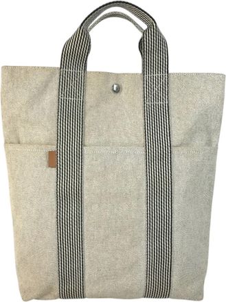 Herm&egrave;s Black Ivory Yellow Canvas Handbag Tote Bag (Pre-Owned)