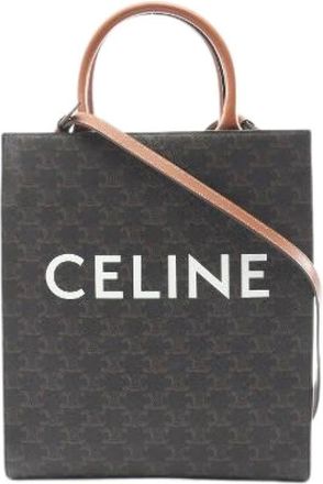 Celine Pre-owned Tote Bags, female, Black, Size: ONE SIZE Pre-owned Small Vertical Cabas Triomphe Coated Canvas Tote Bag