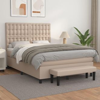 vidaXL Vidaxl - Cama Box Spring Con Colch&oacute;n Cuero Sint&eacute;tico Capuchino 140x190cm