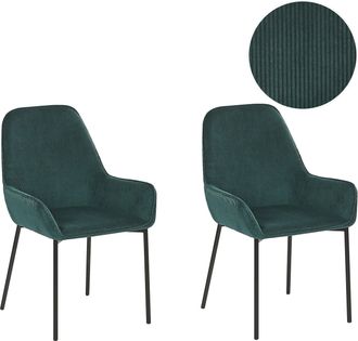 Beliani Beliani - Conjunto De 2 Sillas De Comedor Tapizadas En Pana Verde Con Patas Negras Estilo Retro Glamour Loverna
