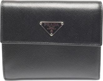 Prada 2010-2020s portemonnee van saffiano leer met omslag - Zwart