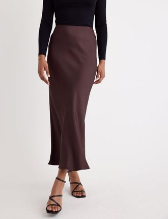 Nobody's Child Brown Satin Mila Midi Slip Skirt