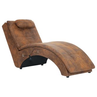 vidaXL Div&aacute;n De Masaje Con Almohada De Piel De Ante Artificial Marr&oacute;n Vidaxl