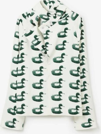 Burberry Waterbird Print Viscose Blouse, Brand Size 4 ( US Size 2 )