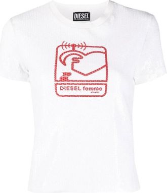 Diesel Katoenen T-shirt met Korte Mouwen - Dames - T-shirts - Wit - XS - Katoen - Tops