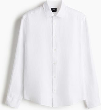 H&M Leinenhemd in Slim Fit - White
