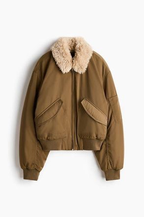 H&M Collared Bomber Jacket in Khaki Green at Nordstrom, Size Xx-Large