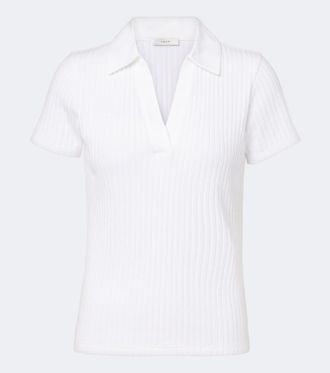 Vince Ribbed-knit cotton-blend polo shirt