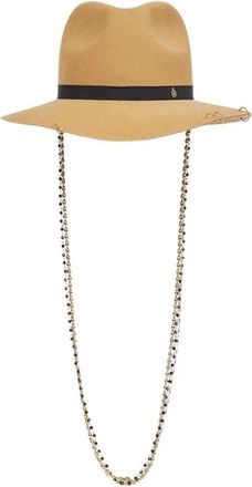 Maison Michel Kameelkleurige Wollen Hoed met Gouden en Zwarte Kettingen - Heren - Hoeden - Beige - S - Wol - Accessoires