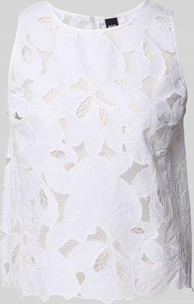 HUGO BOSS Regular Fit Blusentop mit Spitzenbesatz Modell Berodi in Weiss, Gr&ouml;&szlig;e 32