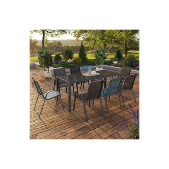 IDMarket Conjunto De Muebles De Jard&iacute;n Madrid Mesa 190 Cm Y 8 Sillas Apilables Mix Color Azul, Gris Y Negro
