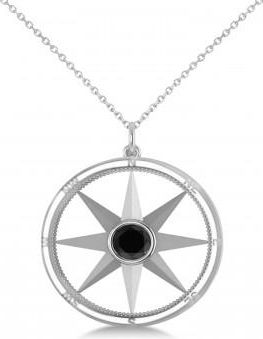 Allurez Black Diamond Compass Pendant Fashion Necklace 14k White Gold (0.66ct)