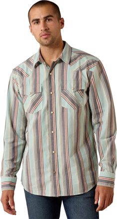 Ariat Mens Retro Hesperus Fitted Western Snap Shirt Long Sleeve in Aquifer Plaid, Size 2X-Large, by Ariat