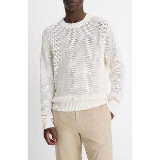 Vince Open Stitch Cotton & Cashmere Crewneck Sweater in Optic White at Nordstrom Rack, Size X-Large