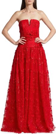 Monique Lhuillier Celia Tulle Embroidered Gown In Rouge