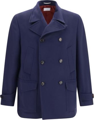 Brunello Cucinelli Navy Blue Double Breasted Coat
