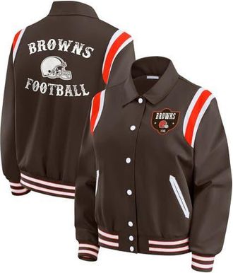 WEAR by Erin Andrews Womens WEAR by Erin Andrews Brown Cleveland Browns Varsity Lightweight Full-Snap Jacket at Nordstrom, Size Xx-Large