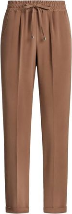 Kiton Zijden Broek met Elastische Tailleband - Dames - Slim Fit Broeken - Bruin - L - Broeken