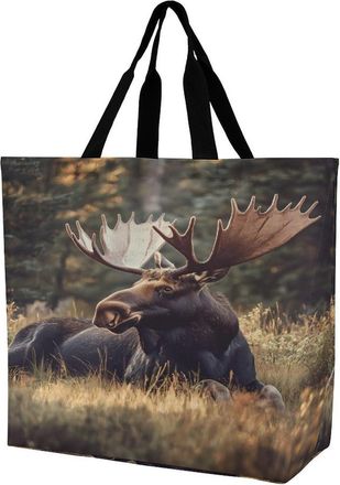 Generic Canadian Moose in Forests Reusable Shopping Bags Large Capacity Grocery Bag Heavy Duty Tote for Women 40x40x16cm