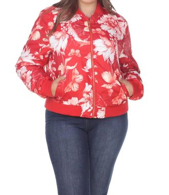 White Mark Floral Bomber Jacket - Plus Size In Red