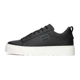 Antony Morato Schoenen, Heren, Zwart, 41 EU, Leer, Zwarte Leren Bold Sneakers