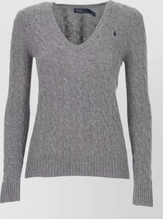 Ralph Lauren wool cashmere v-neck long-sleeve patterned sweater