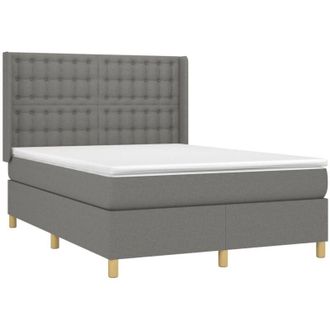 vidaXL Cama Box Spring Con Colch&oacute;n Tela Gris Oscuro 140x190 Cm Vidaxl