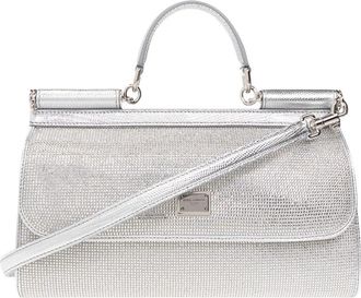 Dolce & Gabbana Rhinestone Sicily Schoudertas - Dames - Handtassen - Grijs - ONE Size - Leer - Tassen