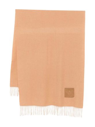 Liu Jo fringed logo-patch scarf - women - Polyester - One Size - Neutrals
