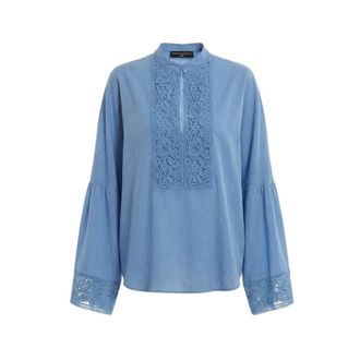 Ermanno Scervino Blouses, female, Blue, Size: XS Lace-panelled Bell-Sleeve Blouse