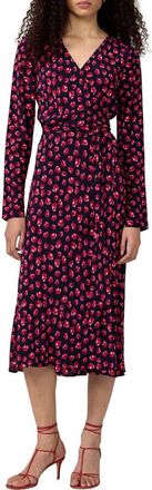 Diane Von F&uuml;rstenberg Tilly Long Sleeve Floral Print Wrap Dress in Hibiscus Dot Maritime at Nordstrom, Size Xx-Small