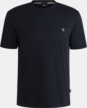HUGO BOSS Mens Taut 01 Double B Monogram T Shirt in Dark Blue - Size Small