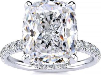 Pompeii3 Certified 5.86Ct Elongated Cushion Diamond Hidden Halo Engagement Ring Gold Size: 7