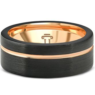 Pompeii3 Mens Brushed Black Tungsten Rose Gold Plated Two Tone 8mm Ring Wedding Band