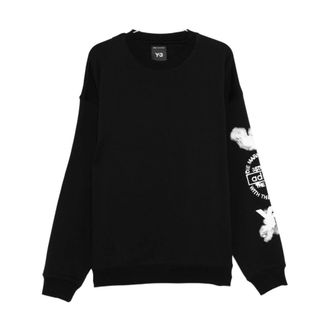 Yohji Yamamoto Hoodies & sweatvesten, Heren, Zwart, L, Katoen, Zwarte Cloud Print Crew Neck Sweater