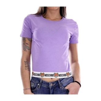 Moschino T-Shirts, female, Purple, S, Teddy Logo Cotton T-shirt