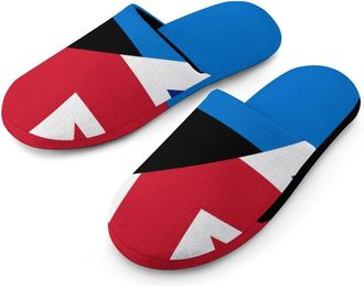 Generic Birtish And Estonia Flag Mens Slippers Flannel Warm House Shoes with Rubber Anti-Slip Sole Slip On for Home Outdoor