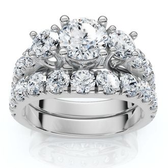 Pompeii3 2Ct TW 3-Stone Diamond Engagement Wedding Ring Set 14k Gold or Pt Lab Grown