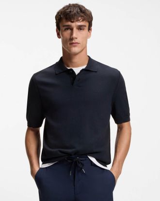 Boss Orange by Hugo Boss Mens Asac_P Short Sleeve Polo Shirt in Dark Blue Cotton - Size Large