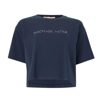 Michael Kors T-Shirts, female, Blue, Size: XS Logo Embossed Cotton T-Shirt